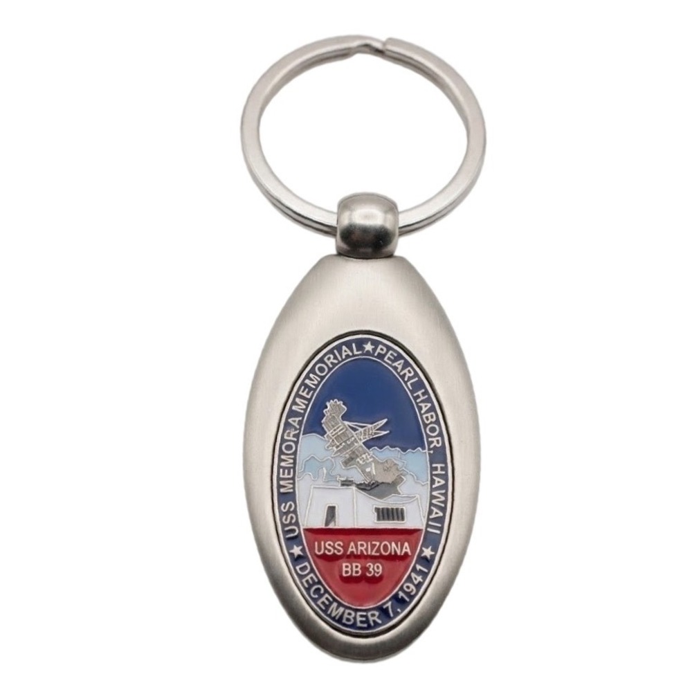 USS Arizona Memorial Pearl Harbor Hawaii BB-39 Keychain Silver Tone Enamel Fob